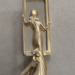 Vintage AJC Signed Gold Lady In Mirror Brooch Size 3 1/4 Inches Long 1 Inch Wide
